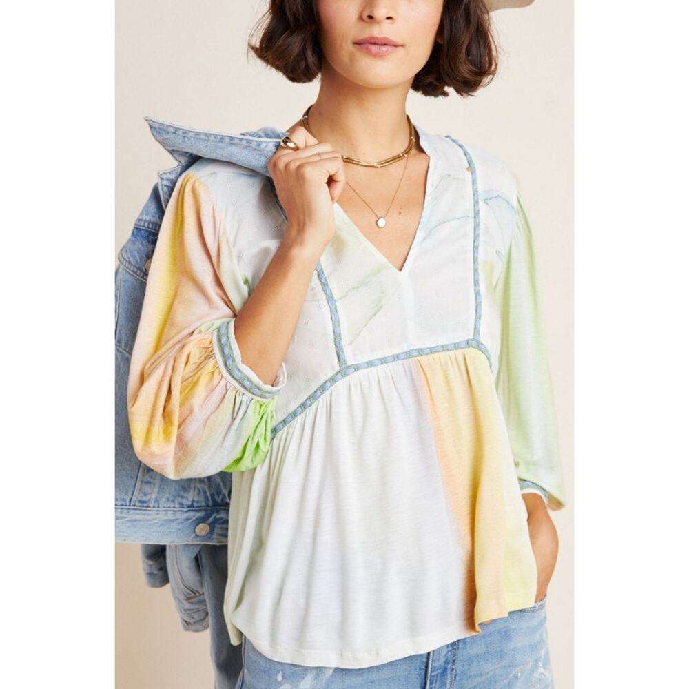 Anthropologie bl^nk london Renata Tie-Dye Blouse Luxe Boho Feminine Delicate